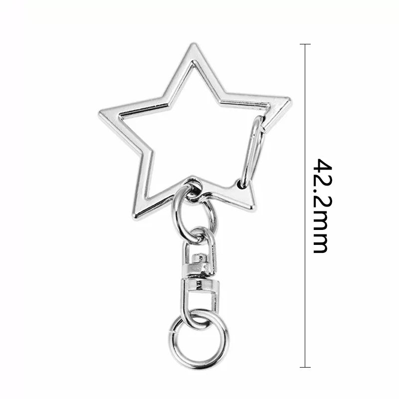 10Pcs New Star Pentagram Hollow Key Chain Rings Keychain DIY Accessories Lobster Clasp Keyring Jewelry Making Findings