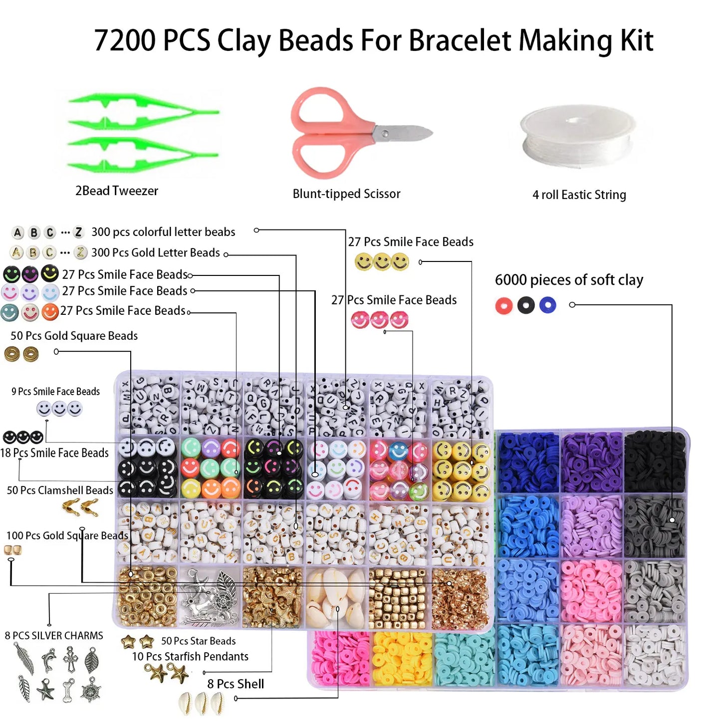 Polymer Clay Beads Set 6MM Rainbow Color Flat Chip Beads For Boho Unique Bracelet Necklce Making Letter Beads Accessorie Kit DIY