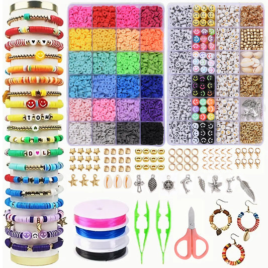 Polymer Clay Beads Set 6MM Rainbow Color Flat Chip Beads For Boho Unique Bracelet Necklce Making Letter Beads Accessorie Kit DIY