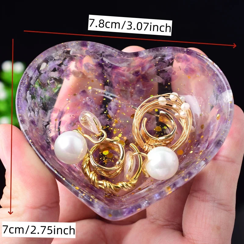 1PC Natural Gravel Love Bowl Storage Decoration Crystal Raw Stone Resin Drop Glue Process  Jewelry Accessories Dresser Gift