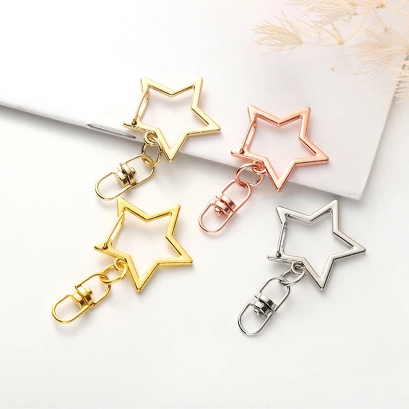 10Pcs New Star Pentagram Hollow Key Chain Rings Keychain DIY Accessories Lobster Clasp Keyring Jewelry Making Findings