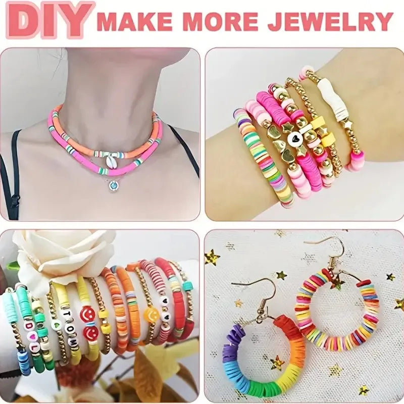 Polymer Clay Beads Set 6MM Rainbow Color Flat Chip Beads For Boho Unique Bracelet Necklce Making Letter Beads Accessorie Kit DIY