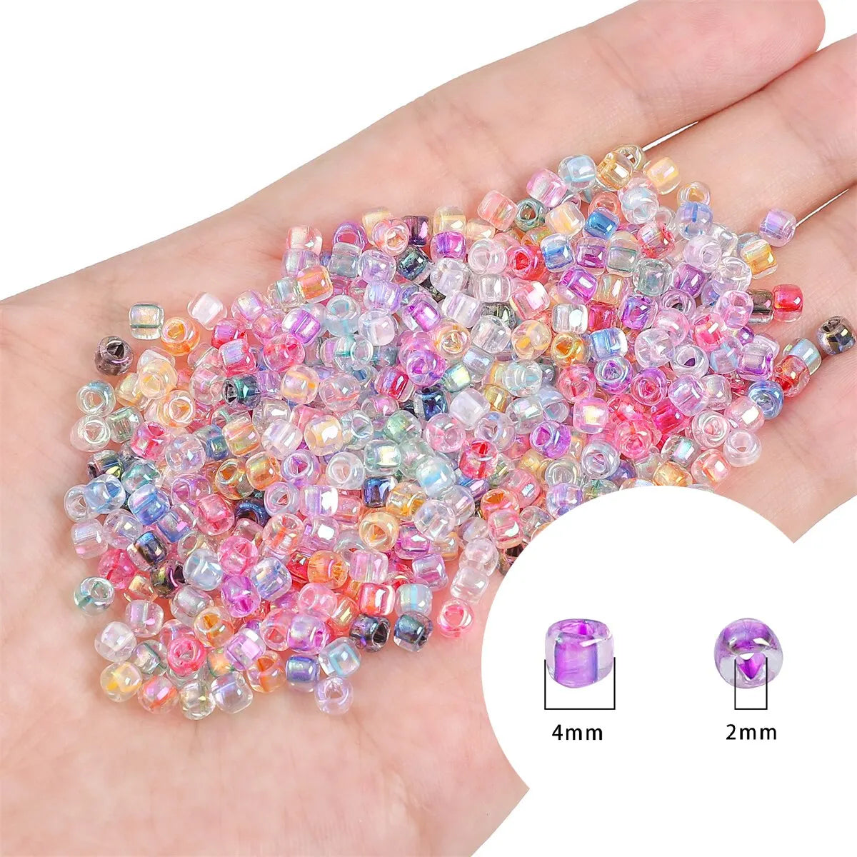 About 840pcs Premium 4mm Fantasy Dyed Core Triangle Beads Glass Seed Beads Loose Beads For DIY Handmade Beaded Jewelry Material