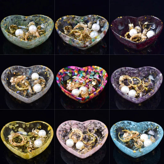 1PC Natural Gravel Love Bowl Storage Decoration Crystal Raw Stone Resin Drop Glue Process  Jewelry Accessories Dresser Gift