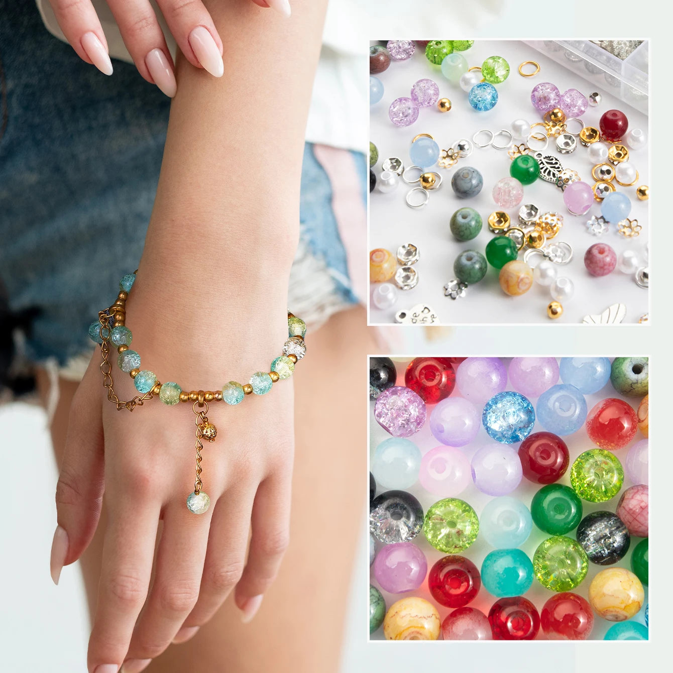 Glass Beads Bracelet Making Kits 28 Colors 8mm Crystal Beads Round Gemstone Stone Beads with Accessories for Jewelry Making DIY