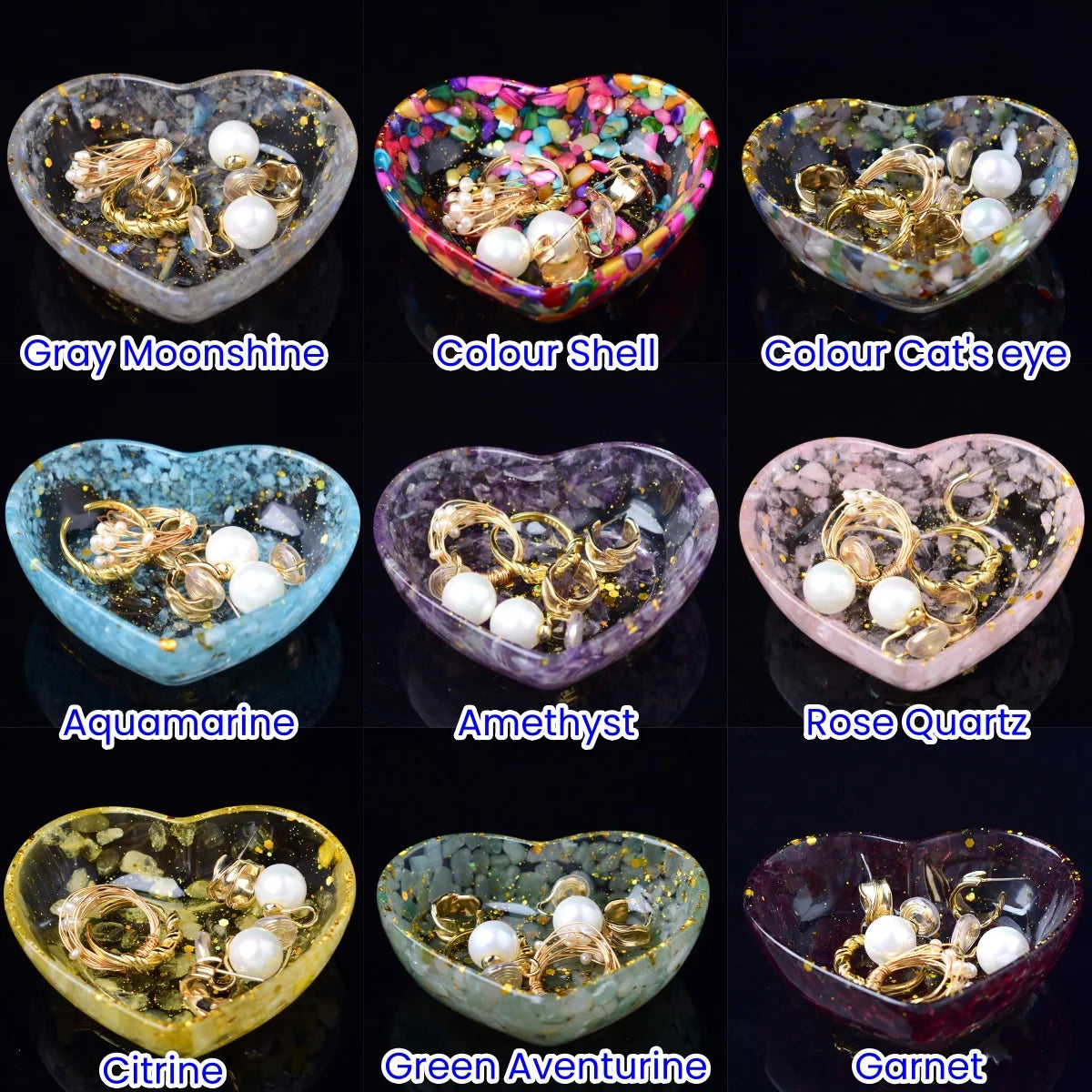 1PC Natural Gravel Love Bowl Storage Decoration Crystal Raw Stone Resin Drop Glue Process  Jewelry Accessories Dresser Gift